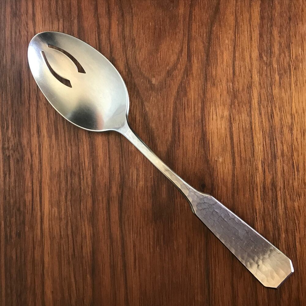 Reed & Barton COLONIAL FORGE Stainless Hammered Satin Flatware Slotted Spoon